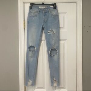 Lovers + Friends Light Wash Ricky Mid Rise Skinny Jeans Distressed Seabright 24